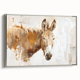Framed wall art featuring a side view of a silver donkey design from the "A Wild Life" collection, showcasing intricate details on a textured canvas. The piece adds a modern touch to any decor with its elegant presentation and captivating animal theme.