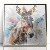 Framed wall art featuring a striking donkey design from the 'A Wild Life' collection, displayed in a sleek silver frame, ideal for animal lovers and home decor enthusiasts.