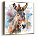 Framed canvas wall art showcasing a side view of a beautifully designed donkey, featuring intricate details and a gold frame, perfect for animal lovers and home decor.
