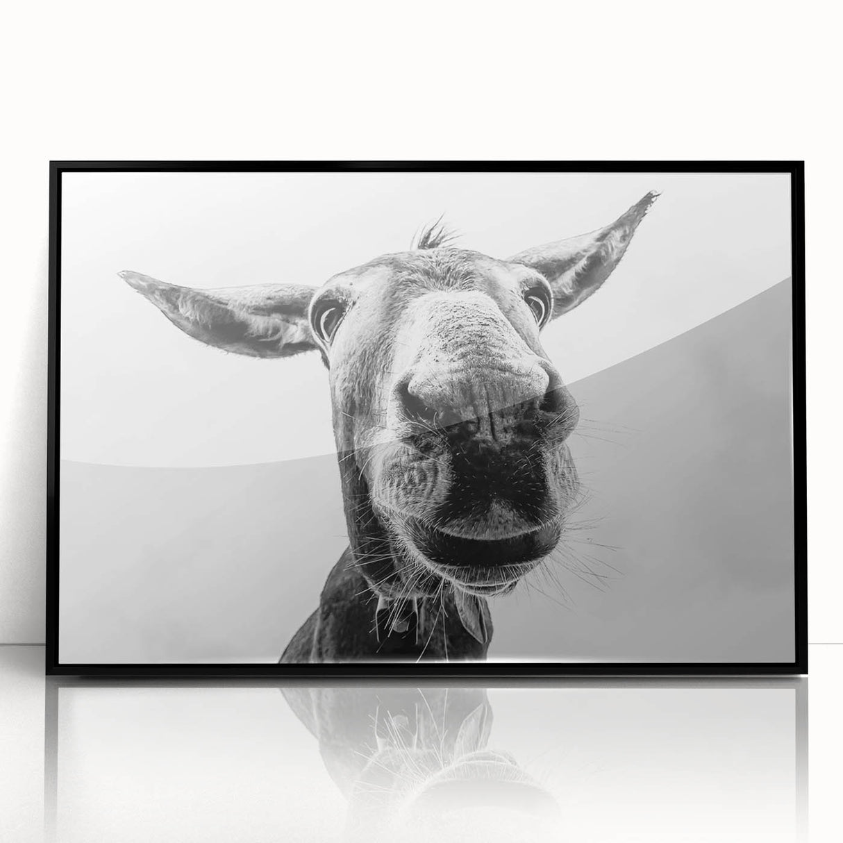 Framed wall art featuring a striking donkey design from the Animals A Wild Life collection, showcasing intricate details on a sleek black frame, perfect for modern decor.