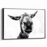 Framed canvas wall art featuring a striking black silhouette of a donkey against a colorful, textured background, perfect for animal lovers and home decor enthusiasts.