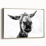 Framed canvas wall art featuring a stylized donkey design in gold tones, set against a light backdrop, perfect for adding a touch of whimsy to home decor.