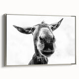 Silver-framed canvas wall art featuring a stylized donkey design, set against a textured background, perfect for adding a touch of modern animal decor to any room.
