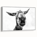 Framed canvas wall art showcasing a side view of a donkey design, featuring intricate details and a clean white frame, perfect for animal lovers' home decor.