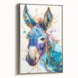 Framed canvas wall art featuring a side view of a donkey design in gold tones, set against a textured background, perfect for animal lovers' home decor.