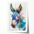 Rolled wall art print showcasing a whimsical donkey design with vibrant colors and intricate details, perfect for animal lovers and home decor enthusiasts.