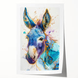 Rolled wall art print showcasing a whimsical donkey design with vibrant colors and intricate details, perfect for animal lovers and home decor enthusiasts.