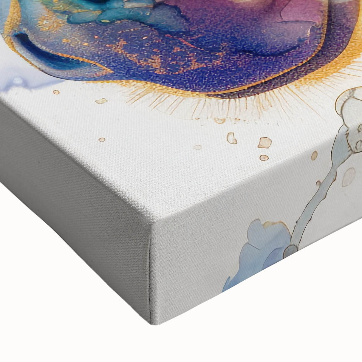 Close-up of a stretched canvas wall art featuring a detailed donkey design, showcasing vibrant colors and intricate textures, perfect for animal lovers and home decor enthusiasts. This unique piece adds a playful touch to any room while celebrating wildlife artistry.