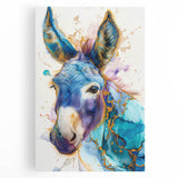 Vibrant stretched canvas wall art featuring a whimsical donkey design, showcasing intricate details and rich colors, perfect for animal lovers and home decor enthusiasts.