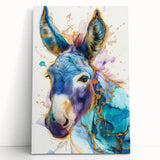 Donkey wall art design on stretched canvas showcases a vibrant, whimsical illustration in earthy tones, perfect for animal lovers and home decor enthusiasts.