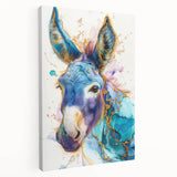 Side view of a stretched canvas wall art featuring a vibrant donkey design, showcasing intricate details and colors that embody a wild animal theme, perfect for home decor.