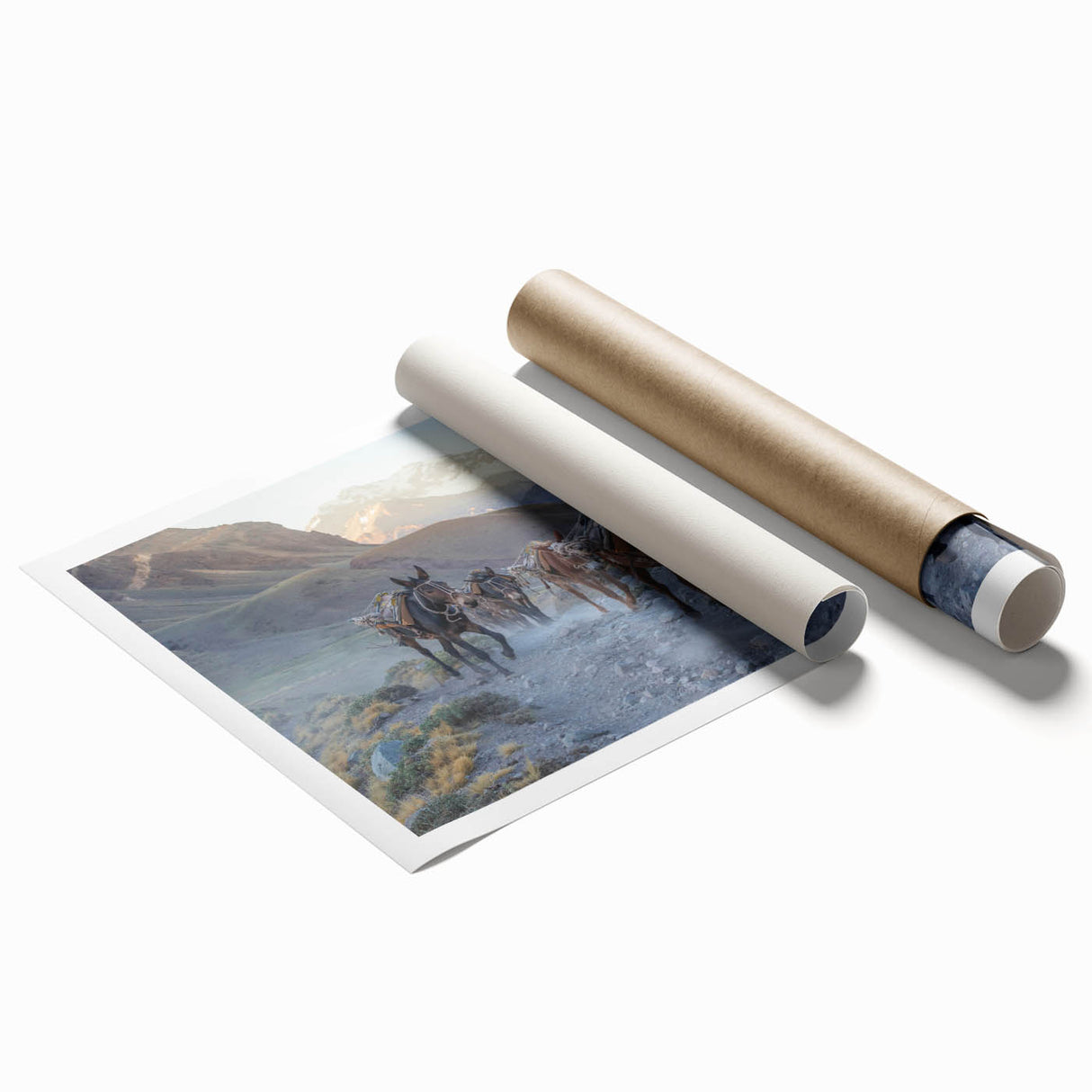 Rolled print showcasing a whimsical donkey design in vibrant colors, perfect for animal lovers and wall art enthusiasts, thoughtfully packaged in a protective tube.