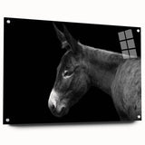 Side view of a donkey wall art piece from the "Animals: A Wild Life" collection, featuring vibrant colors on acrylic glass, complemented by decorative pins.