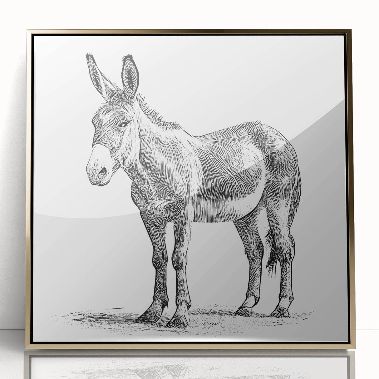 Framed wall art featuring a striking donkey design against a gold-accented background, showcasing intricate details and vibrant colors, perfect for animal lovers and modern decor.