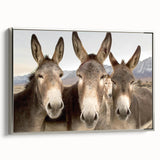 Framed canvas wall art showcasing a stylish silver donkey design, presented in a modern side view, ideal for animal lovers and home decor enthusiasts.