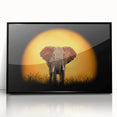 Framed wall art showcasing a striking black and white elephant design, featuring intricate details and a sleek acrylic surface, perfect for wildlife enthusiasts.