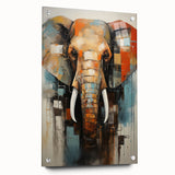 Acrylic wall art featuring a detailed side view of an elephant, showcasing intricate textures and vibrant colors, ideal for wildlife enthusiasts and home decor.