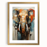 Elegant gold-framed wall art print featuring a majestic elephant design, surrounded by a white mat, perfect for wildlife enthusiasts and home decor lovers.