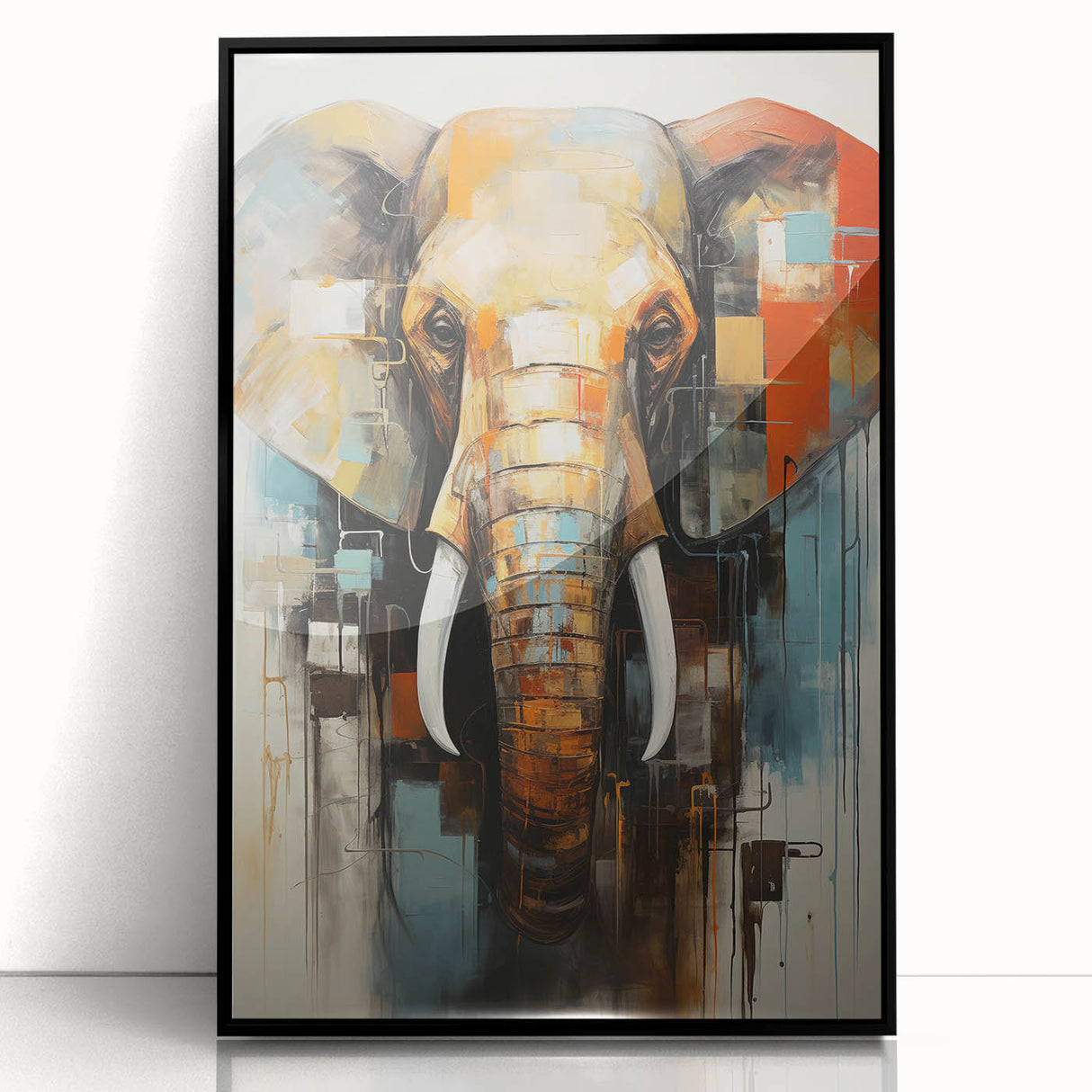 Framed wall art featuring a stunning black-and-white elephant design, showcasing intricate details and textures, perfect for enhancing wildlife-themed decor.