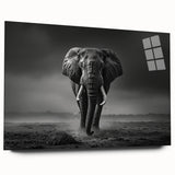 Side view of an acrylic glass wall art piece showcasing a majestic elephant design, part of a wildlife collection, featuring vibrant colors and intricate details, perfect for nature enthusiasts.