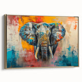 Framed canvas wall art featuring a majestic gold-colored elephant design in profile, set against a minimalist background, perfect for wildlife-themed decor.
