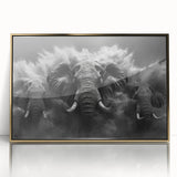 Framed acrylic wall art featuring a majestic elephant design in gold tones, capturing the essence of wildlife with intricate details, perfect for animal lovers.
