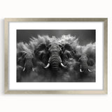 Elegant silver-framed wall art featuring a stunning elephant design, highlighted by a mat border, perfect for adding a touch of wildlife decor to any room.