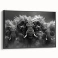 Framed canvas wall art featuring a striking side view of an elephant design in black, showcasing intricate details and textured elements, perfect for wildlife enthusiasts.