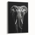 Framed canvas wall art showcasing a black and white side view of an elephant, featuring intricate details and textures, perfect for wildlife decor enthusiasts.