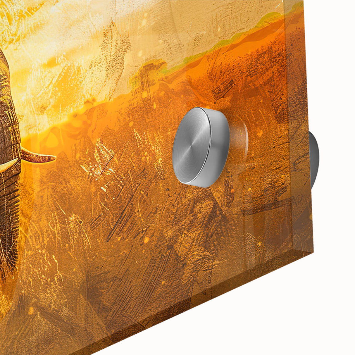 Close-up of a vibrant elephant design wall art piece, showcasing intricate details and rich colors, perfect for wildlife-themed decor in homes or offices.