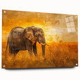 Acrylic glass wall art featuring a side view of a majestic elephant in a vibrant natural setting, showcasing intricate details and rich colors, ideal for wildlife enthusiasts.