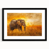 Framed wall art featuring a striking elephant design in a black frame, ideal for wildlife enthusiasts. Perfect for home decor, showcasing nature's beauty.