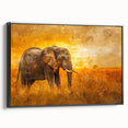 Framed wall art featuring a side view of an elegant elephant design, showcasing intricate details and a black background, perfect for wildlife enthusiasts and home decor.