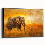 Framed wall art featuring a side view of an elegant elephant design, showcasing intricate details and a black background, perfect for wildlife enthusiasts and home decor.
