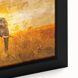 Close-up of a framed canvas wall art featuring a majestic elephant design, showcasing intricate details and vibrant colors, perfect for wildlife enthusiasts and home decor.