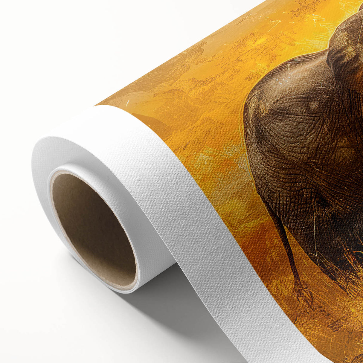 Rolled canvas showcasing a vibrant elephant design in colorful hues, perfect for wildlife enthusiasts. The artwork captures the majestic essence of elephants, ideal for home decor.