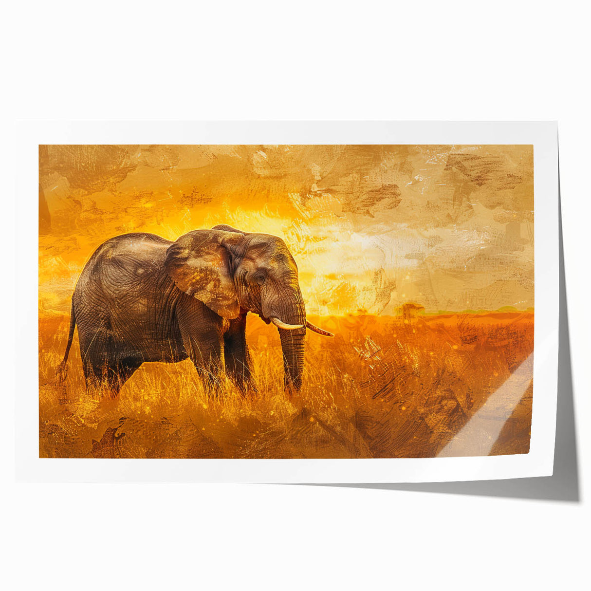 Vibrant rolled print of an African elephant design, showcasing intricate details and earthy colors, ideal for wildlife-themed decor or art collections.