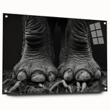 Close-up of an acrylic wall art piece showcasing a detailed side view of an elephant, featuring intricate designs and vibrant colors, perfect for wildlife enthusiasts.