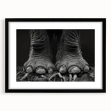 Elegant black-framed wall art featuring a majestic elephant design, set against a minimalist backdrop, perfect for enhancing modern home decor with a touch of wildlife artistry.