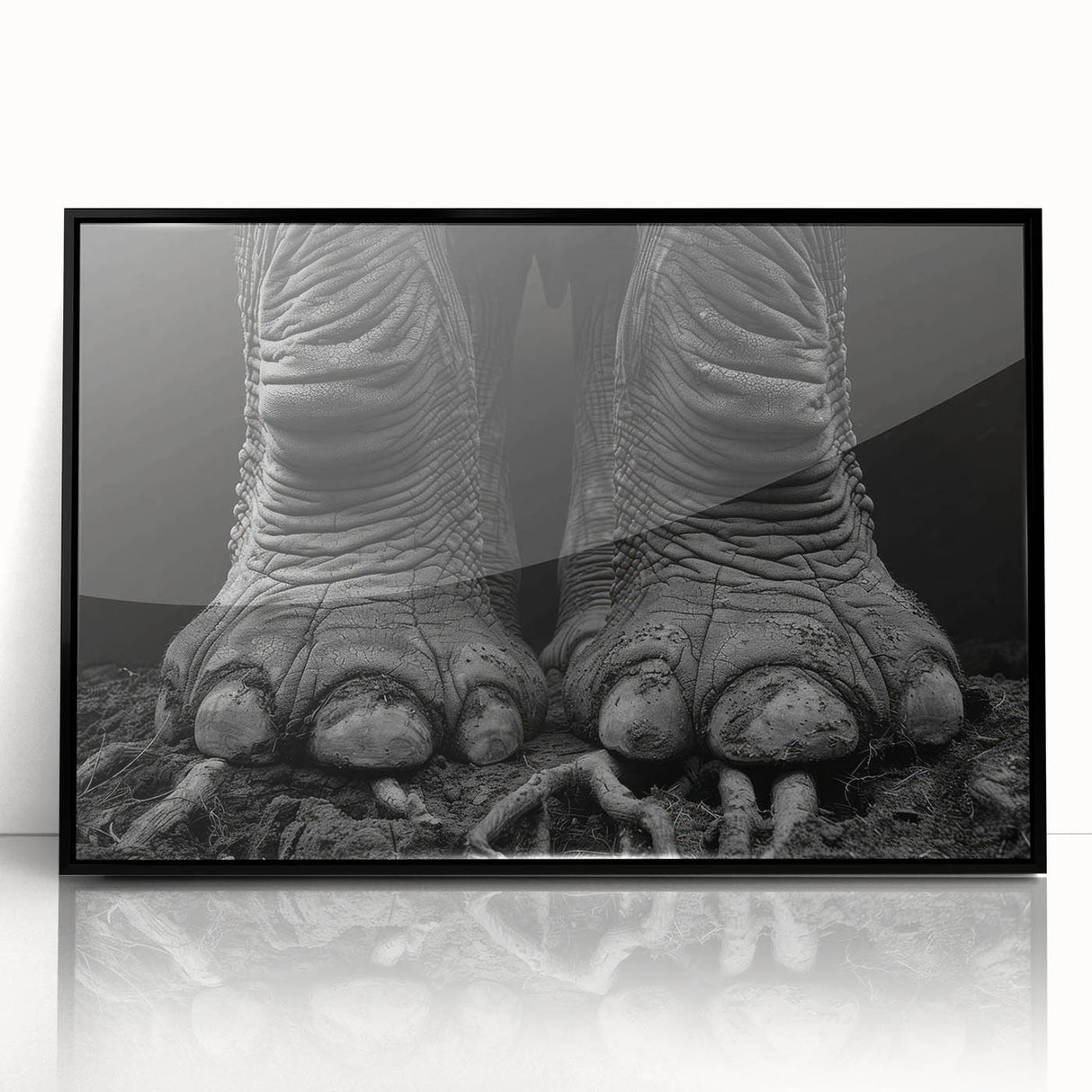 Framed wall art showcasing a striking black acrylic design of an elephant, perfect for wildlife enthusiasts, adding a touch of nature-inspired elegance to any room.