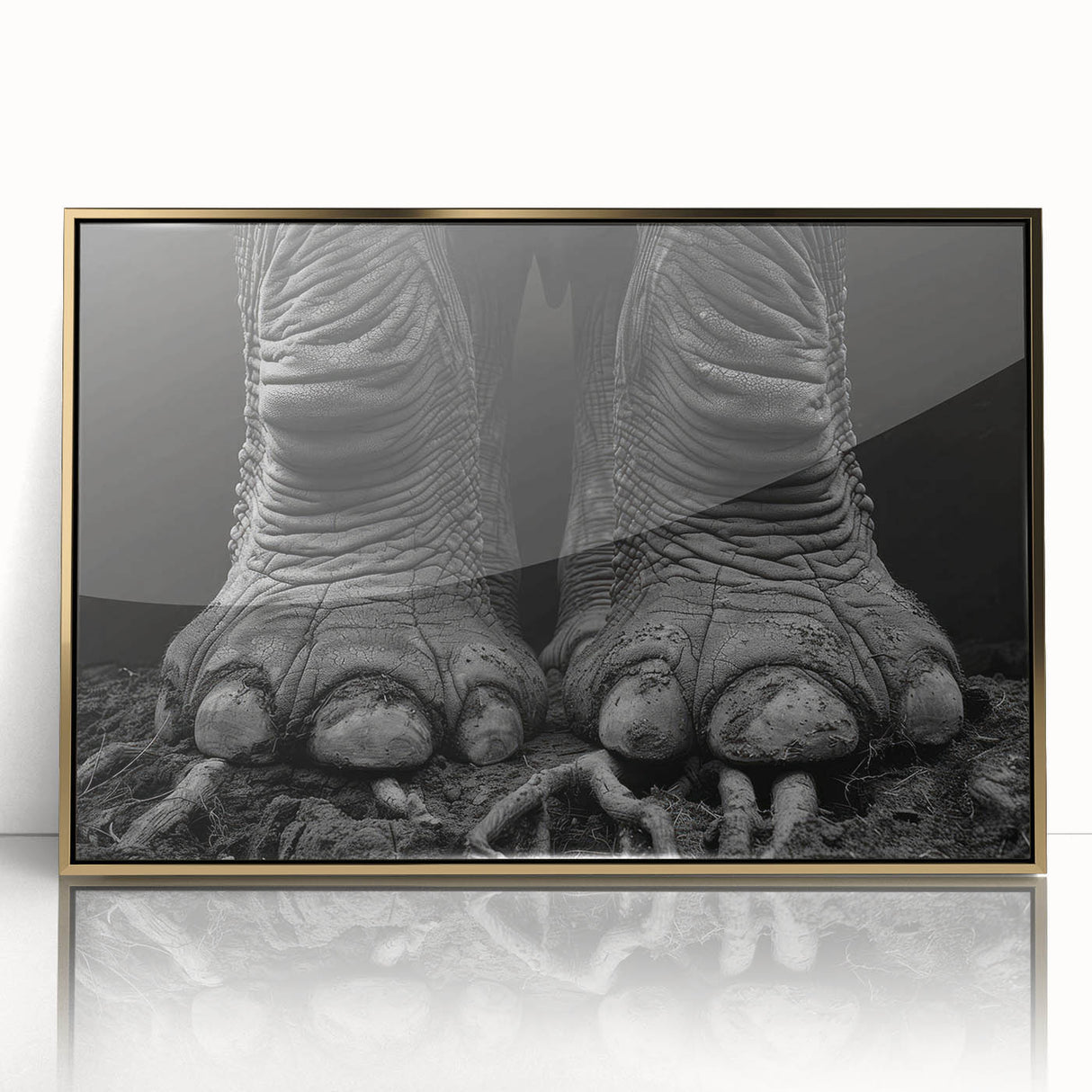 Framed wall art featuring a majestic elephant design in gold accents, showcasing intricate details and textures, ideal for wildlife enthusiasts and home decor.
