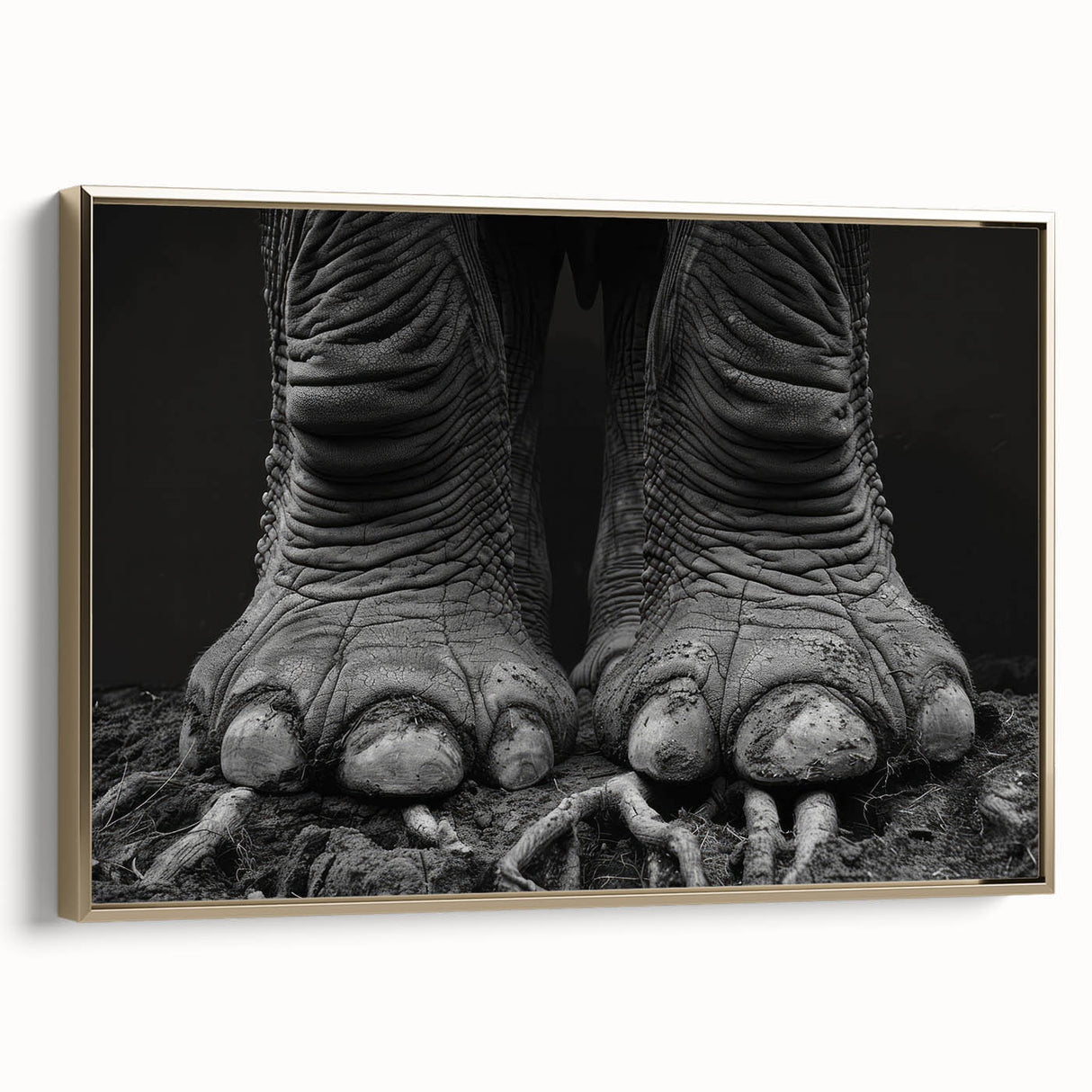 Elegant framed wall art showcasing a majestic elephant in a golden hue, perfect for wildlife enthusiasts, enhancing home decor with a touch of nature.