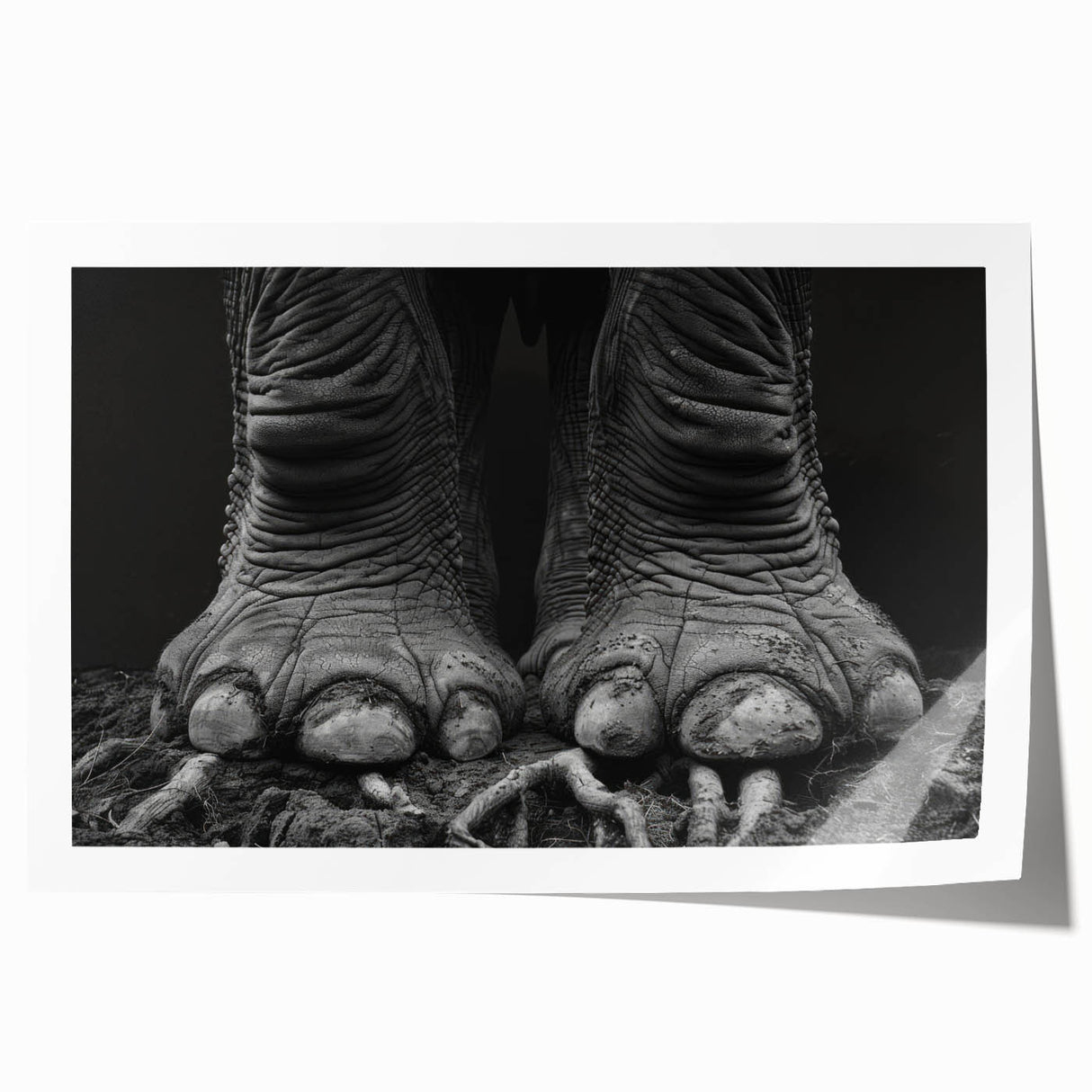 Elephant wall art print showcasing a vibrant African design, featuring detailed textures and colors, rolled and ready for display in any setting.
