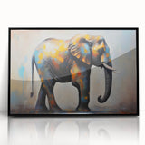Framed wall art featuring a striking black and white design of an elephant, showcasing intricate details and a sleek acrylic finish, perfect for wildlife enthusiasts and home decor.