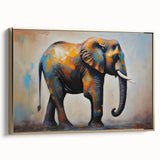 Elegant framed canvas wall art depicting a majestic elephant in a gold and earthy palette, showcasing wildlife beauty and enhancing any decor. Perfect for animal lovers.