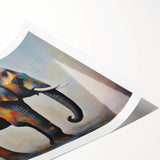 Elephant-themed wall art design showcasing a vibrant, detailed illustration of a majestic elephant against a colorful backdrop, ideal for home decor enthusiasts.