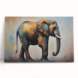 Stretched canvas wall art showcasing a majestic elephant design, featuring intricate details and earthy tones, perfect for wildlife enthusiasts and home decor.