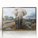 Framed wall art featuring a majestic elephant design set against a gold background, highlighting intricate details and textures, perfect for wildlife enthusiasts.