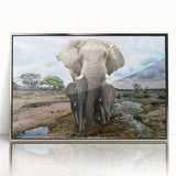 Framed acrylic wall art featuring a majestic elephant design, showcasing intricate details and a silver frame, perfect for adding a touch of wildlife elegance to any decor.