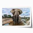 Elephant-themed wall art print showcasing a vibrant and detailed design of an African elephant, perfect for home decor or wildlife enthusiasts, rolled for easy display.